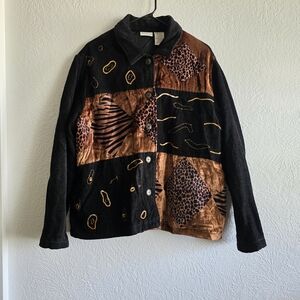 White Stag Artistic Vintage Animal Print Patchwork Blazer in Black and Brown